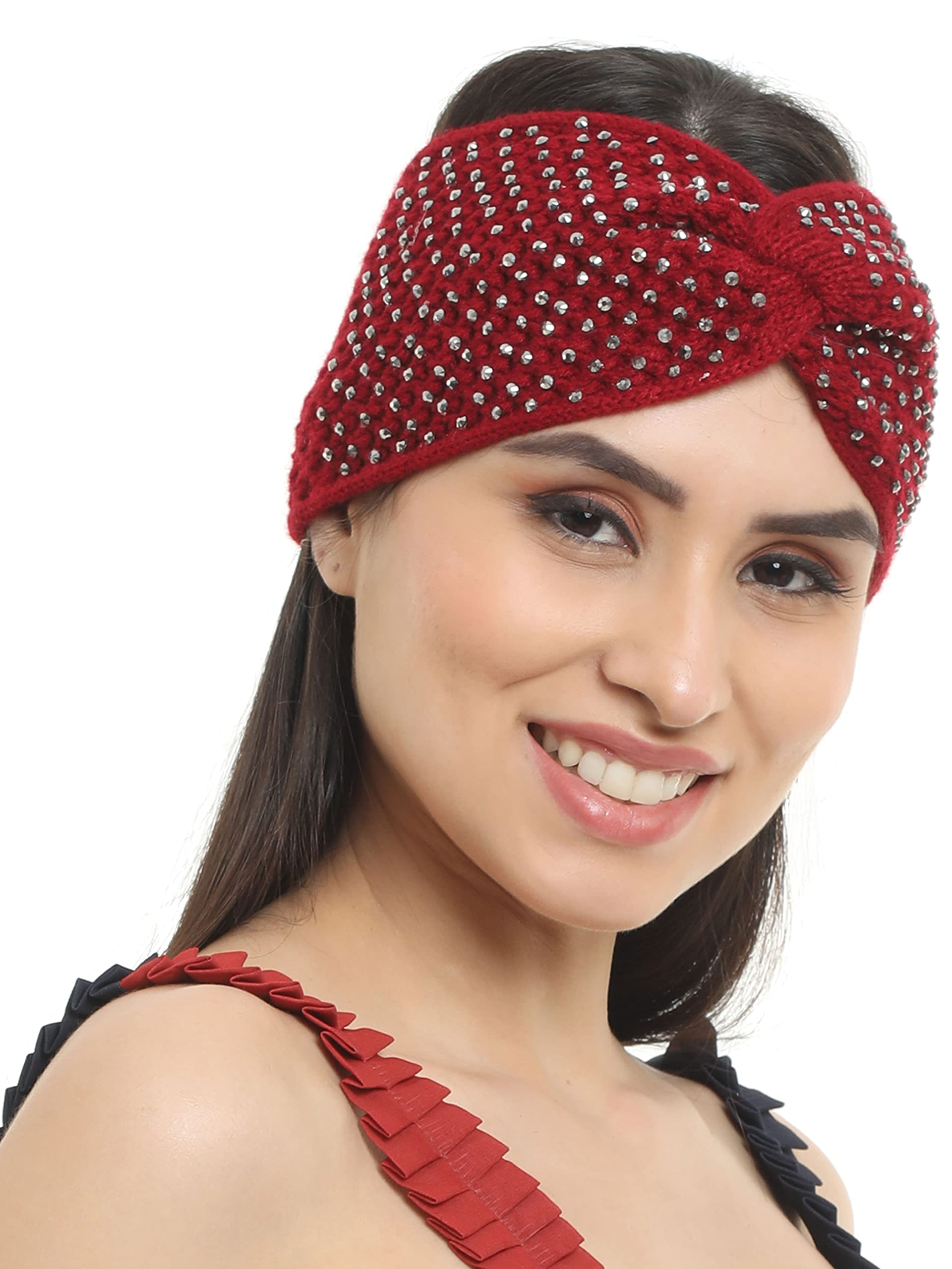 fabseasons Studded Acrylic Woolen Skull Stretch Headband/Ear Warmer/Cap/Hair Accessory for Women & Girls for Winters-picture-0