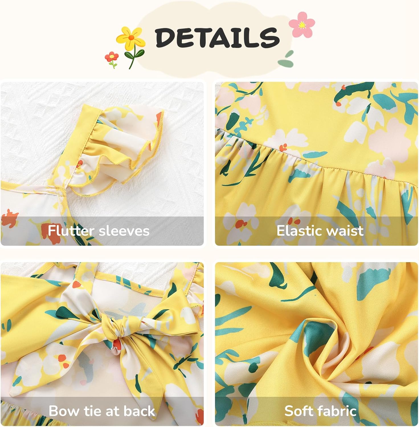 Girls Summer Floral Dresses Tie Back Flutter Sleeves Casual Spring Dress for 4-12 Years - Image 7