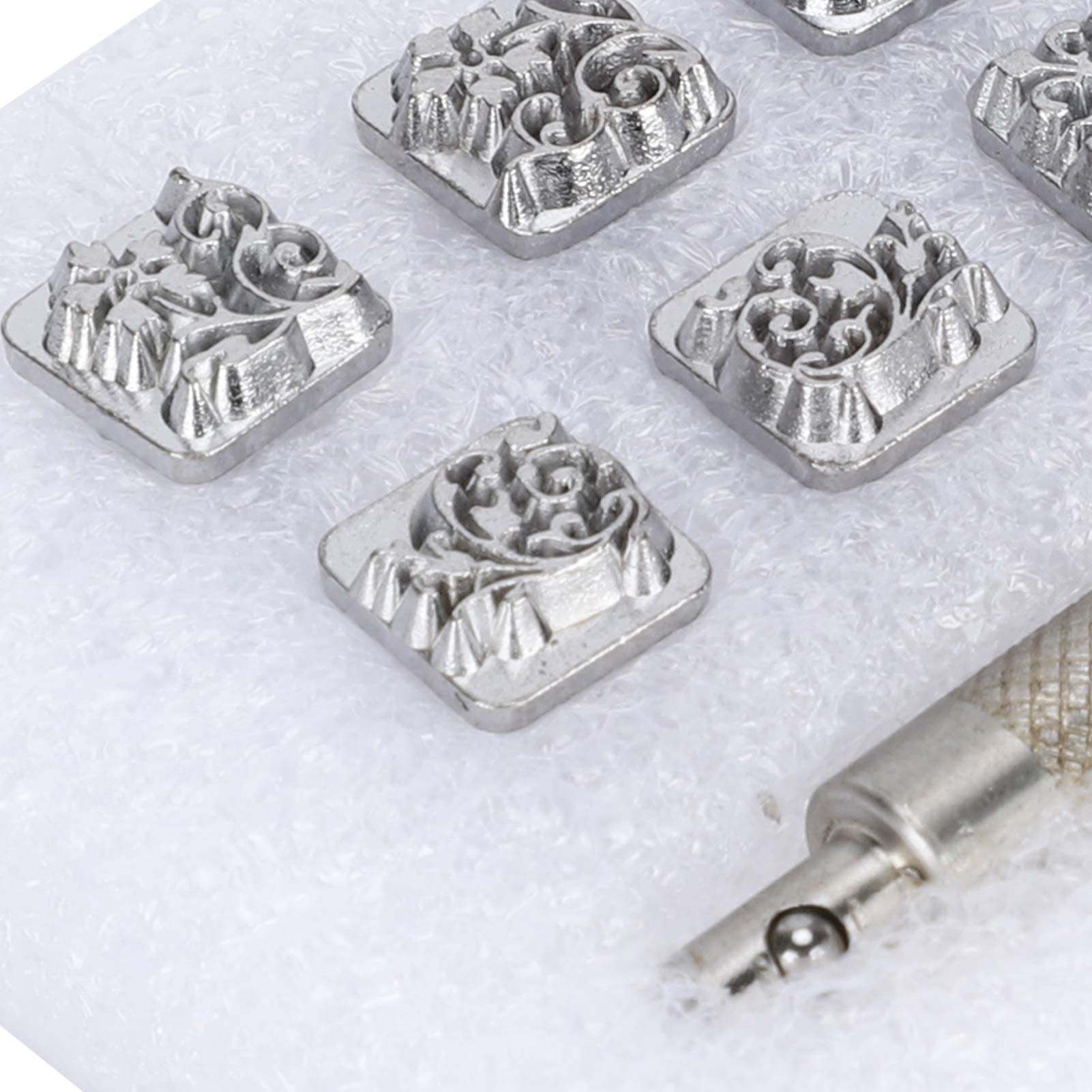 12Pcs Leather Stamping, Punch Tool Craft Alloy Steel Tools Different Shape Saddle Punches DIY Vegetable Stamper 1Pc Handle Making Stamp Set Manual Carved Embossing Kit for Art (#3)