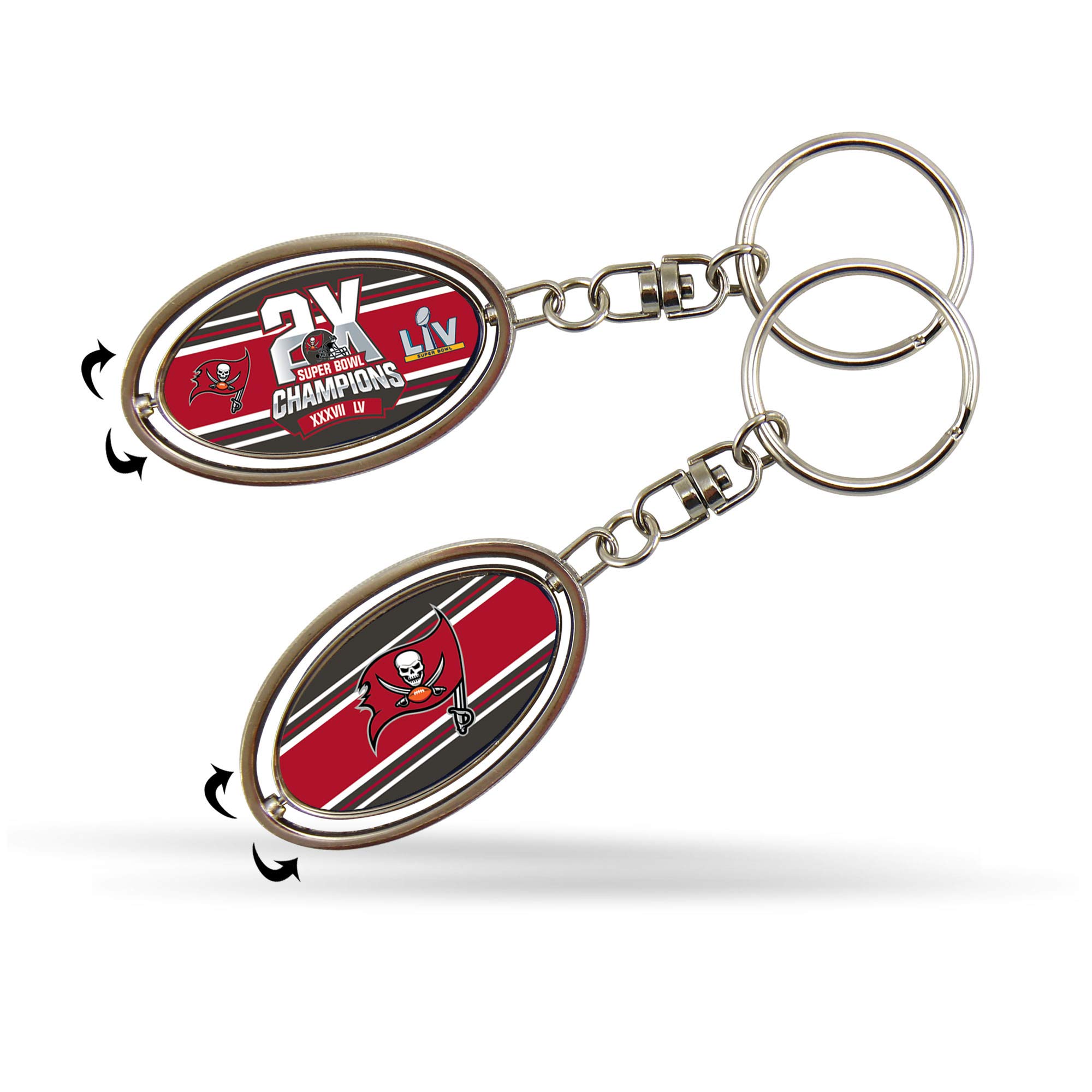Rico Industries NFL Tampa Bay Buccaneers 2 Time Super Bowl Champs Metal Spinner Keychain