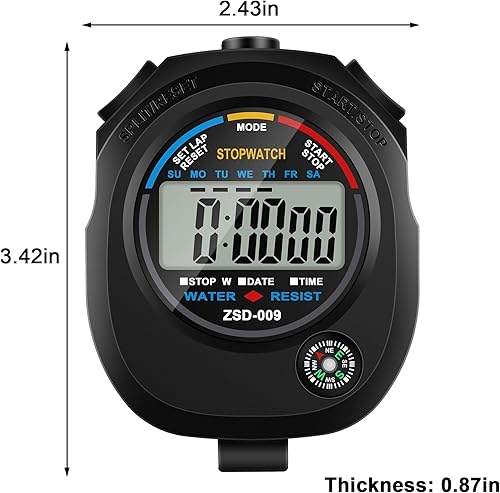 Miniatura 2 de Paquete de 2 cronómetros electrónicos digitales multifuncionales deportivos, pantalla grande con fecha y hora y función de alarma, adecuado para