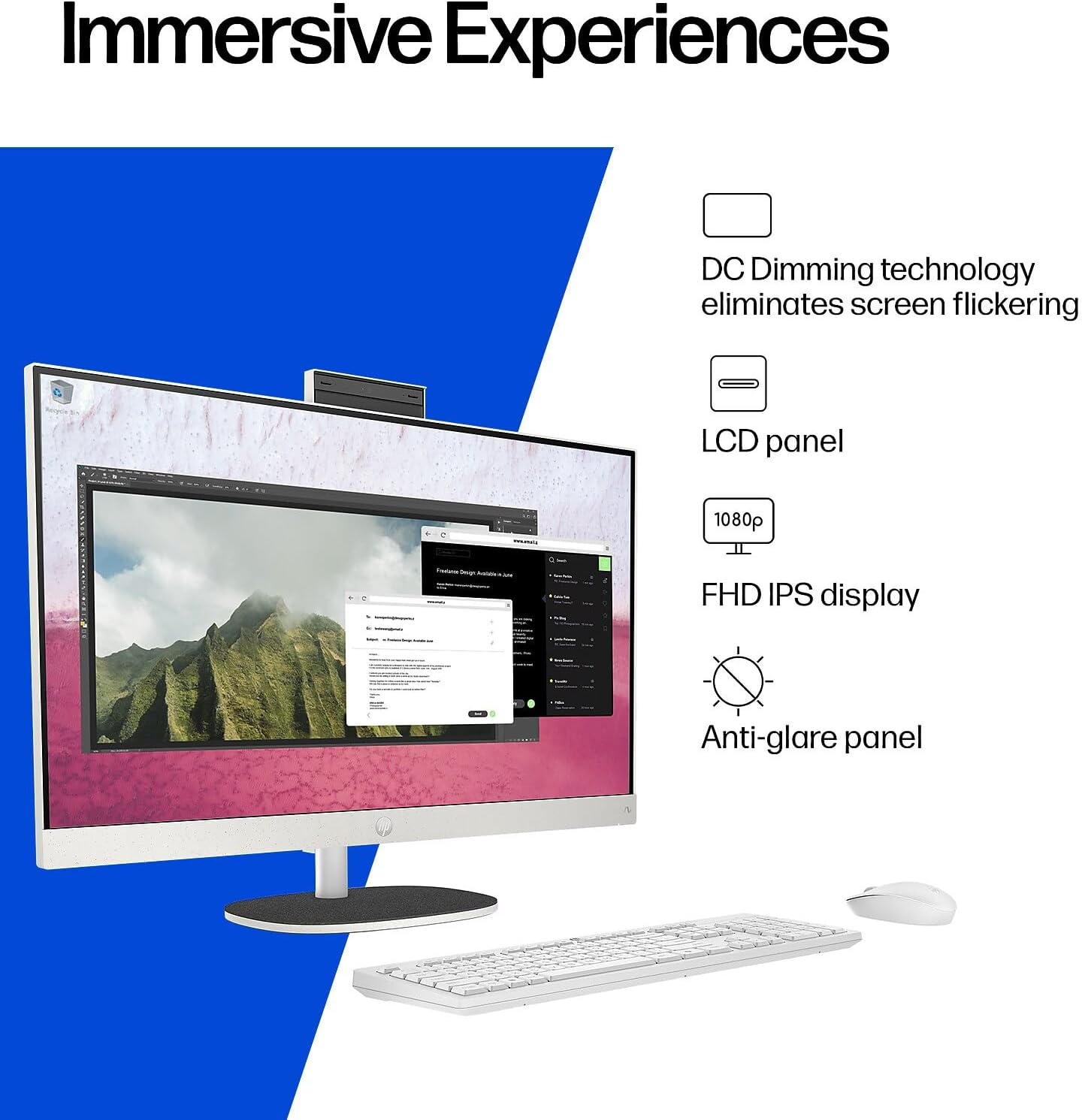 HP 27" All-in-One Touchscreen Desktop Computer, Next Gen AI PC, AMD Ryzen AI 7 350 (8-Core), 64GB DDR5, 4TB SSD, Webcam, Wi-Fi 6, Bluetooth 5.4, Wireless Keyboard & Mouse, Windows 11 Pro, Accessories