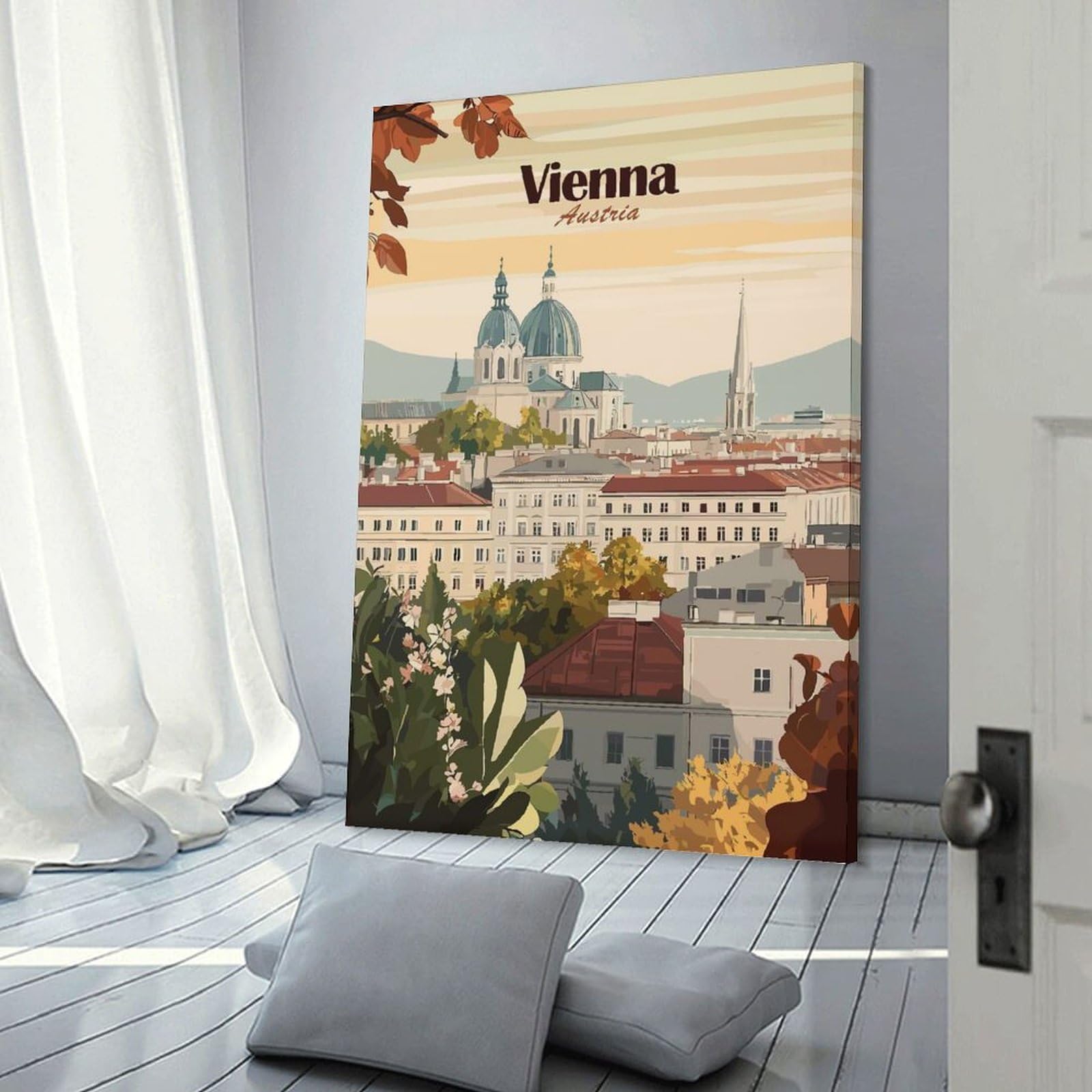 Junmoney Vienna Austria Cityscape Travel Hanging Wall Art 12x18inch(30x45cm), for New Homes, Bedrooms Or Workspaces, Thoughtful Wall Decor for Art Lovers