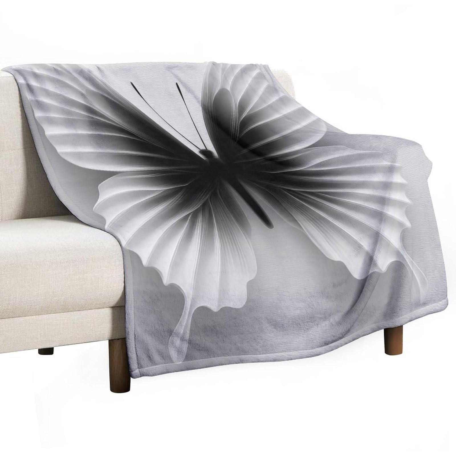 Jubonexis White And Black Butterfly Anti Pilling Throw Blankets Cozy Durable Blanket for Bedroom Living Rooms Couch Sofa Bed 130x150cm(50x60in)