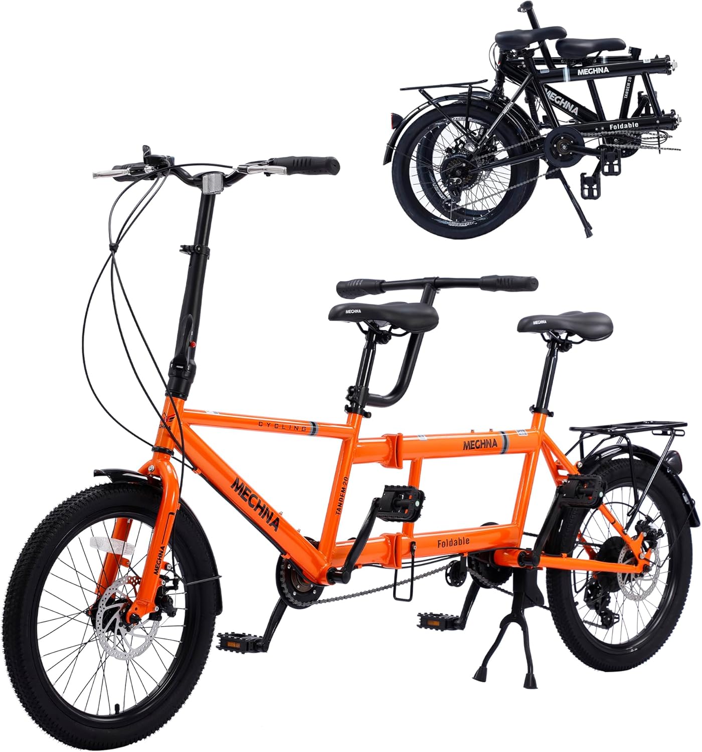 Folding Tandem Bike, 20 Inch Tandem Bikes for Adults, 7 Speed 2 Person Foldable Bike, City Beach Cruiser Bikes with Adjustable 2-Seater Height and Dual Disc Brakes, Multi Colors