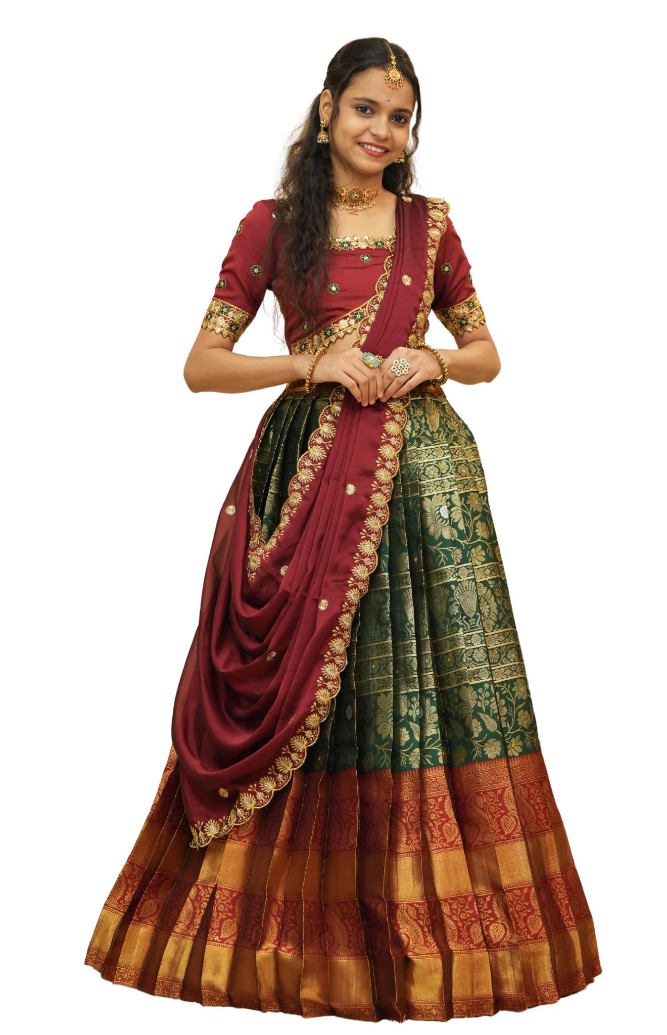 Traditional South Indian Pattu Lehenga Choli for Women-image-45