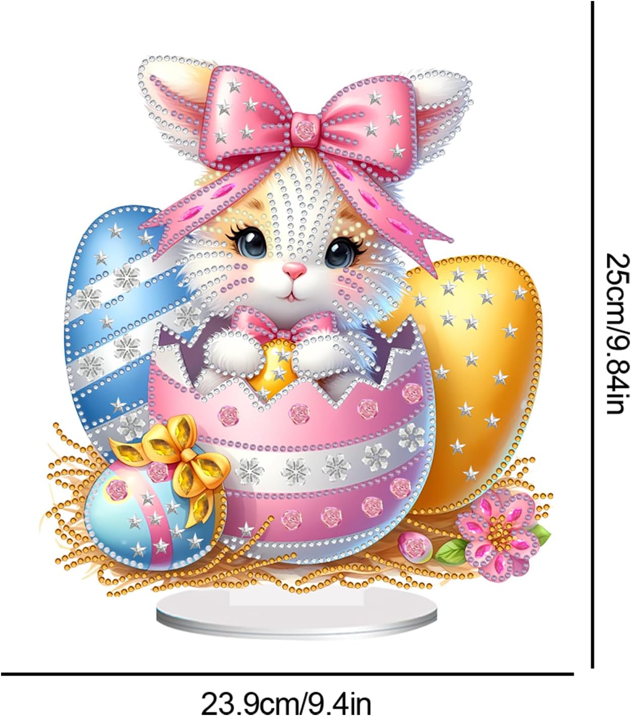 BAYUNOE 4Pcs DIY Diamond Art Painting Desktop Ornament Easter Handmade Double-Sided Pattern Diamond Art Decorated Tabletop Ornaments Single Sided Diamond Home Decor-Bunny Eggs