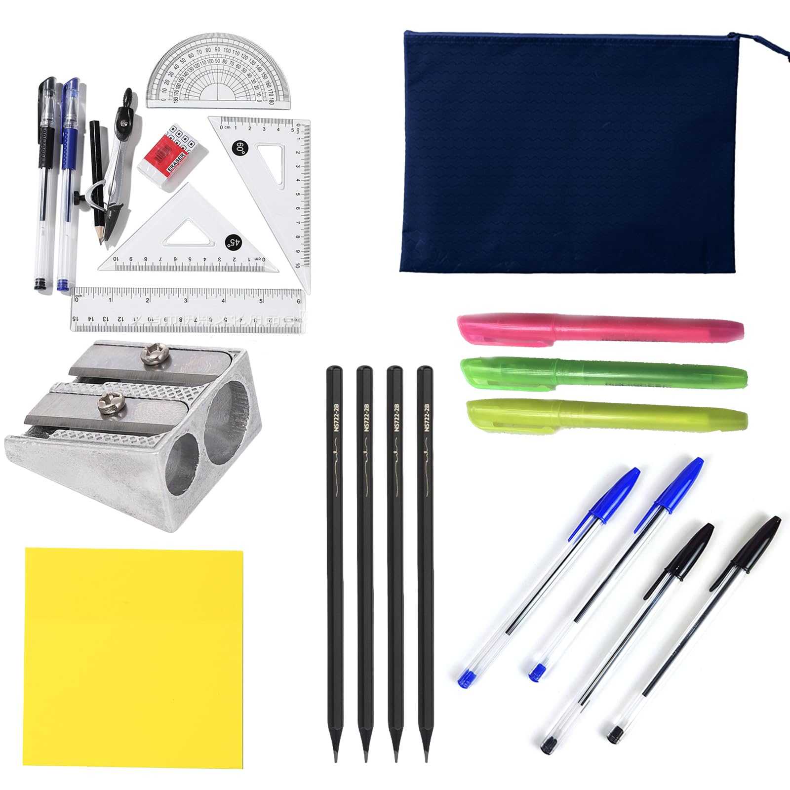 WORUIB 23-Piece Pencil Case with Stationery Included, Complete School Supplies Kit with Ruler Set, Maths Sets for Secondary School, Exam Ready for Students, Office & Home Use