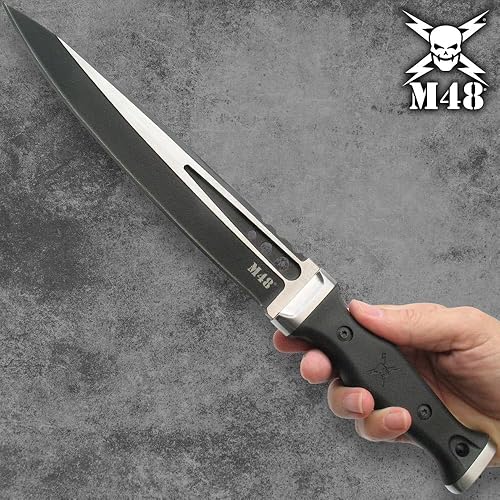 Miniatura 5 de M48 Highland Scottish Dirk con funda – Hoja de acero inoxidable fundido recubierto de óxido negro, mango TPR, pomo y protector de acero inoxidable –