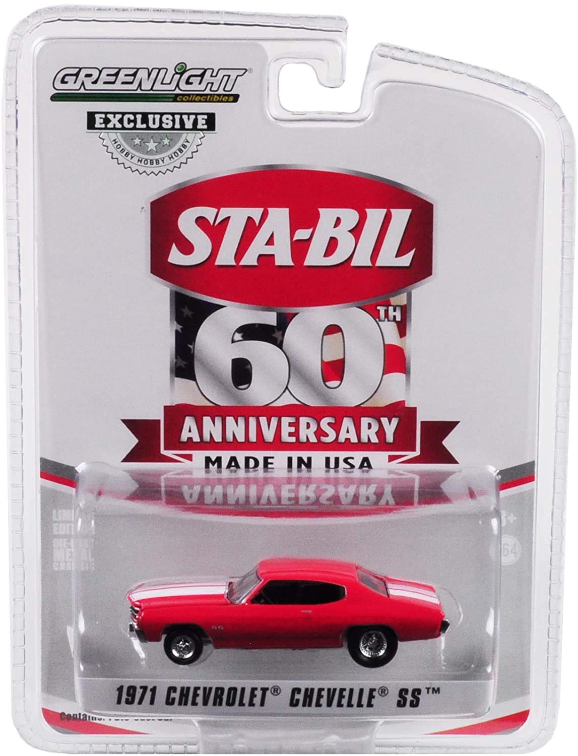1971 Chevrolet Chevelle SS Red with White Stripes STA-BIL 60th Anniversary Hobby Exclusive 1/64 Diecast Model Car by Greenlight 29985