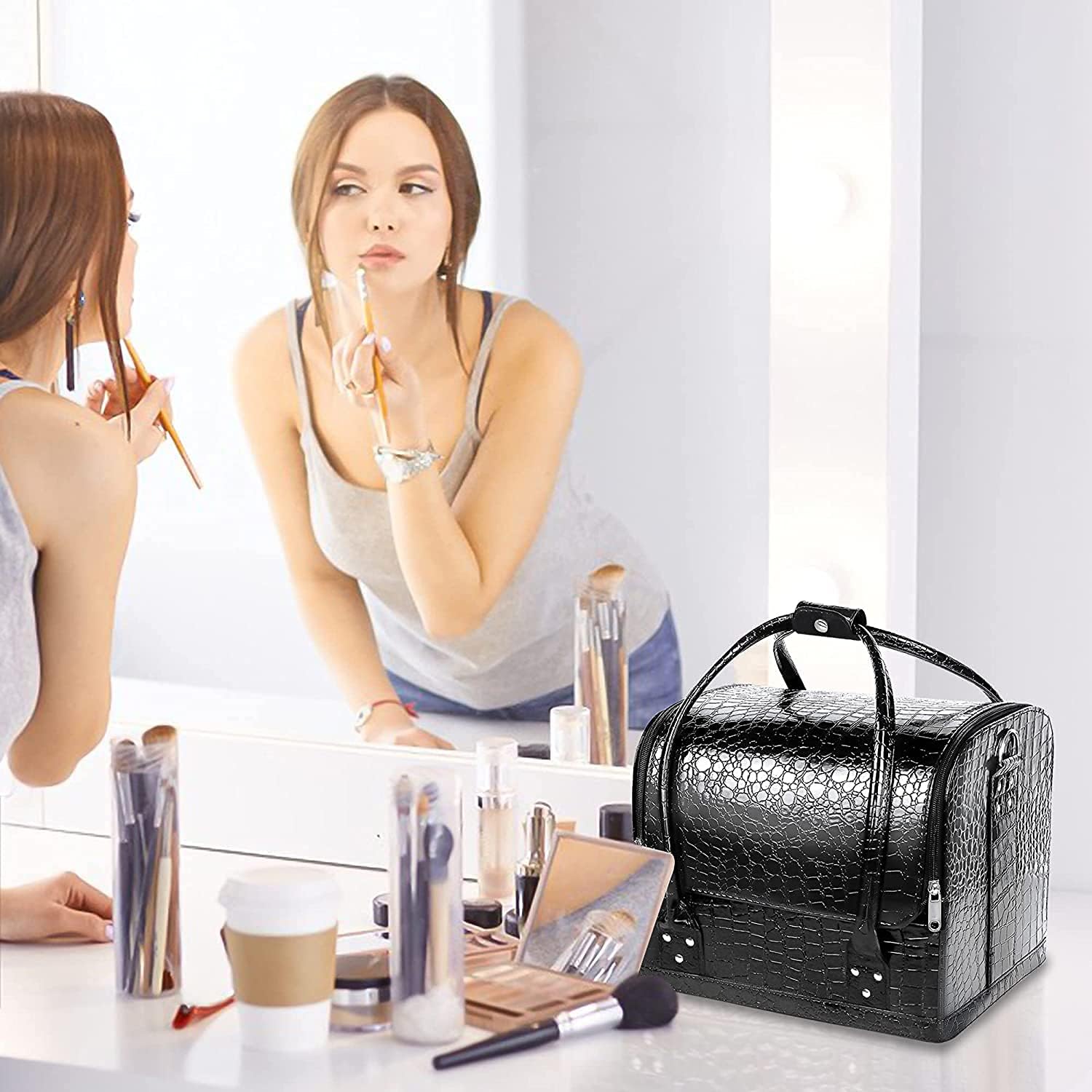 Adson Professional Beauty Make Up Case Nail Cosmetic Box Vanity Case (BLACK) 3