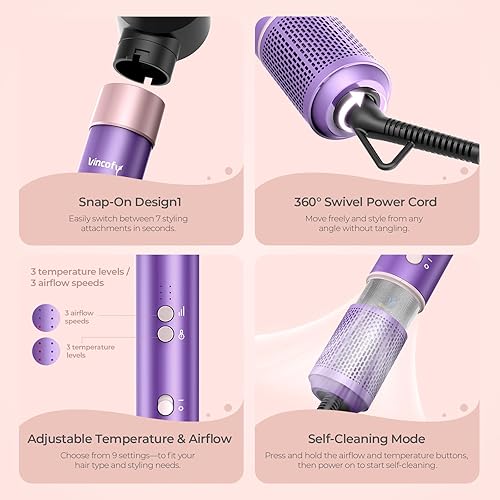 Miniatura 8 de Juego de cepillo y peinado 7 en 1 para secador de pelo, secado rápido, rizado, alisado y voluminizador, herramienta de peinado de aire caliente sin
