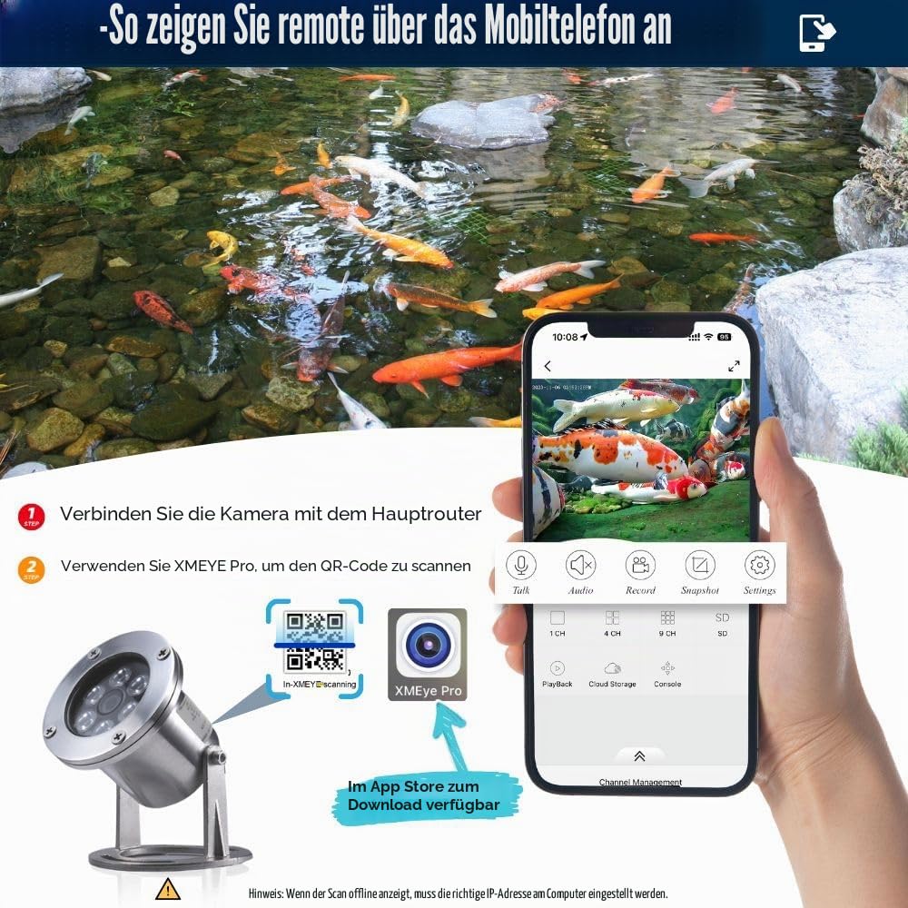 Barlus Unterwasserkameras 304 Edelstahl IP68 5MP 2592×1944 POE IP Kamera 32Ft Kabel Koi Teichkamera