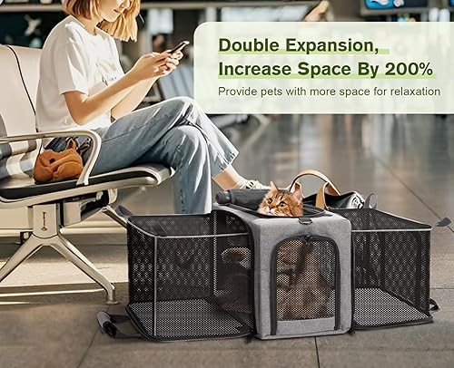 Vista 11 de Pecute Transportador para gatos expandible, aprobado por aerolíneas, transportador de mascotas transpirable de hasta 11.0 lbs/12 libras