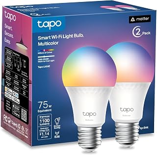 TP-Link Tapo L535E Matter Smart Bulbs 1100 Lumens, 16M Colors Dimmable WiFi LED, Alexa Google Siri Compatible, A19 E26 2-Pack