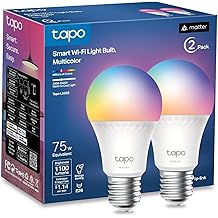 TP-Link Tapo Smart Light Bulbs, 1100 Lumens High Brightness (75W Equivalent), Matter-Certified, 16M Colors WiFi Light Bulb, Dimmable, Works w/Siri, Alexa &amp; Google Home, A19 E26, Tapo L535E(2-Pack)