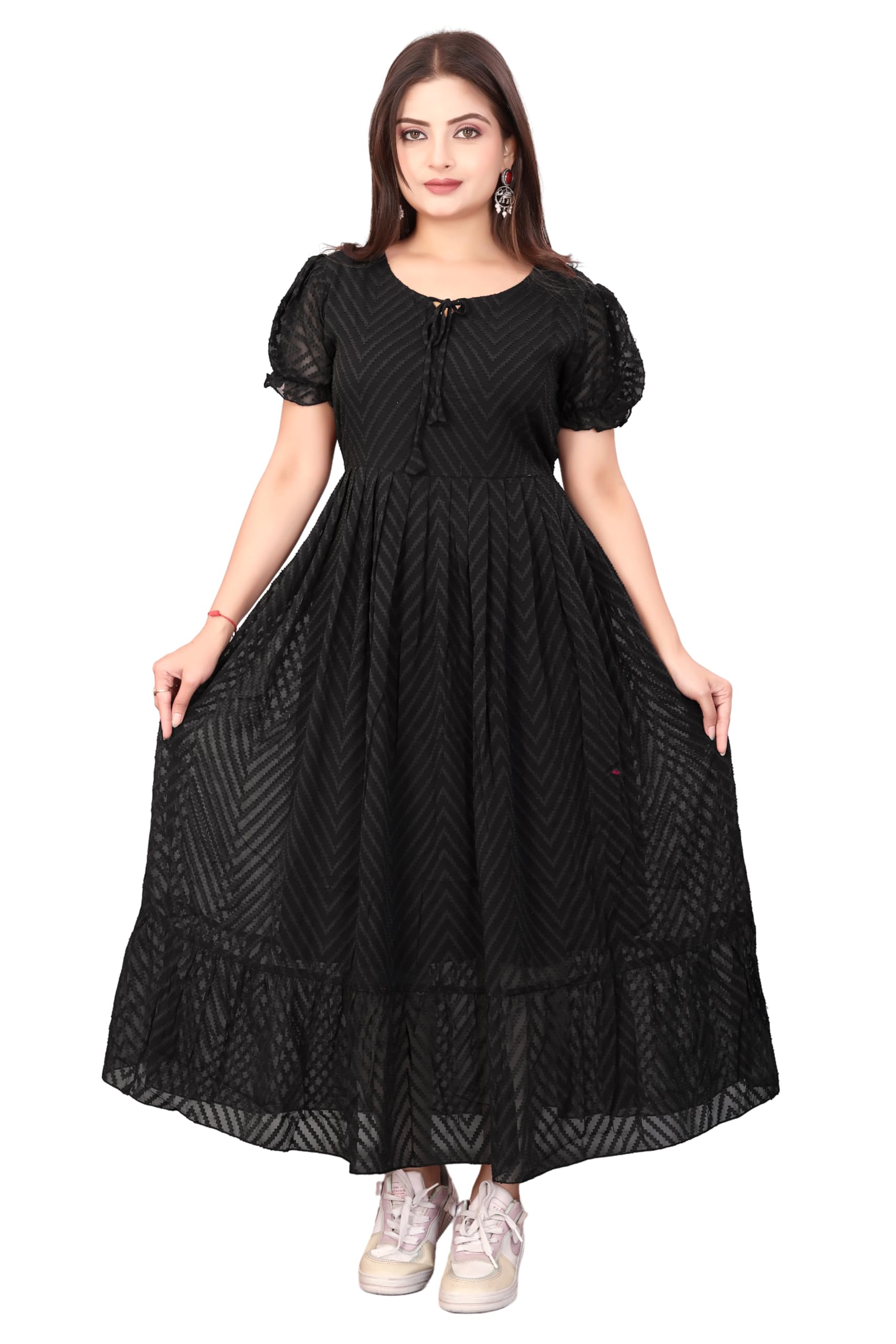 Women's Georgette Chevron Printed Anarkali Maxi Dress-image-49