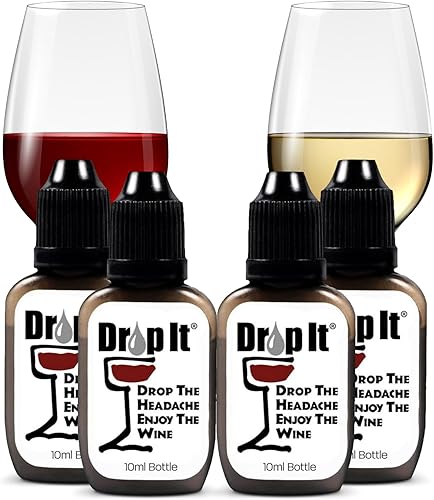 Gotas de Vino Drop It, Original - 10 mL, Paquete de 4 - Reduce Naturalmente Sulfitos y Taninos en Vinos Tintos, Blancos y Espumosos - Portátil,