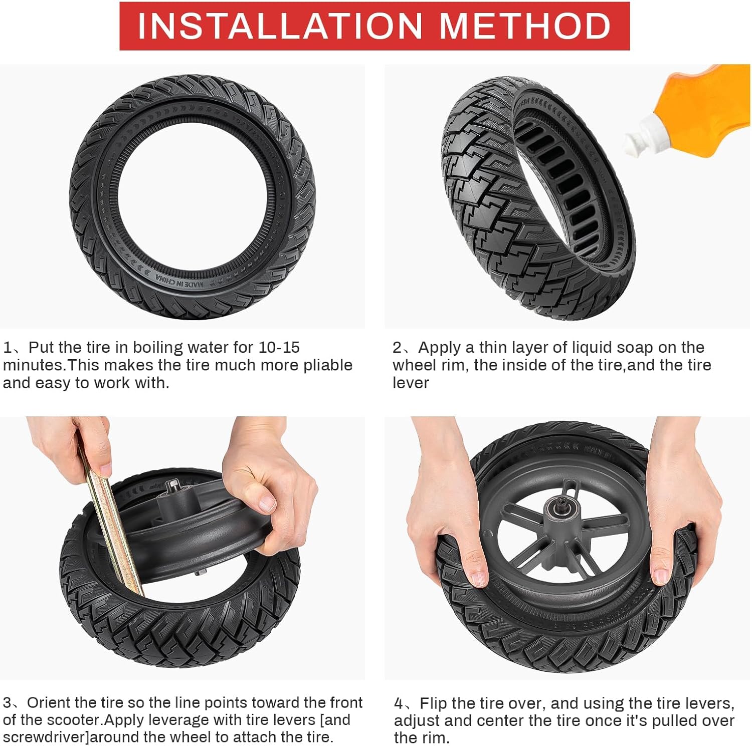 2 PCS 10x3.0 255x80 (80/65-6) Solid Tire,10 Inches Electric Scooter Tires 10 x 3.0 Solid Tires Front or Rear Replacement Solid Rubber Tires Compatible with 10x3.0 Electric Scooter Tire?P-1009?