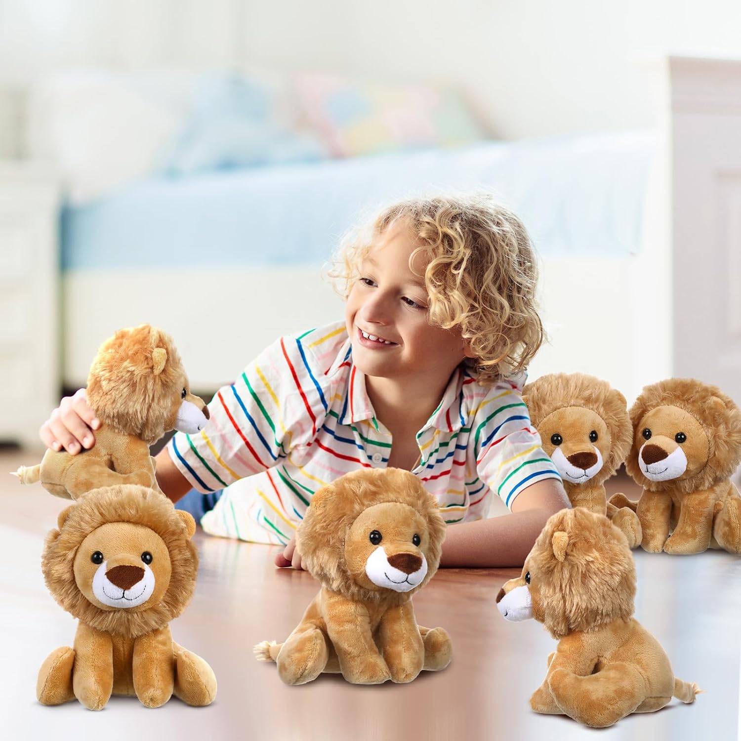 12 Pieces Lion Plush Set 6 Inches Cuddly Lion Stuffed Animal Soft Cuddly Plushie for Boys Girls Birthday Favors Gifts Forest Party Decor