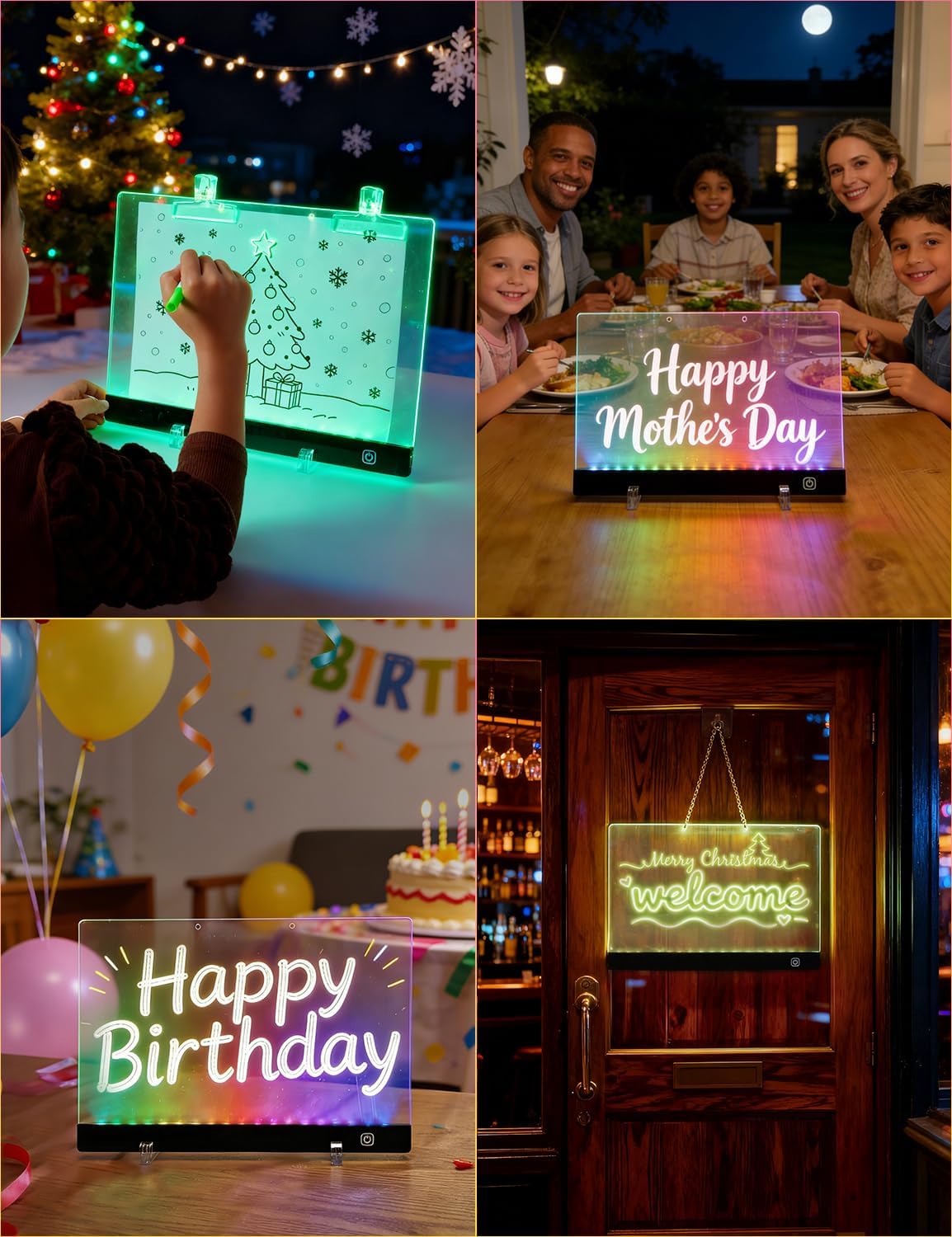 LED Drawing Board for Kids, 14"x10" 7-Color Touch Glow Pad, Rechargeable Acrylic Dry Erase Board with Stand, Easter Basket Stuffers, Birthday Gift for Boys Girls, Light Up Message Board Night Light