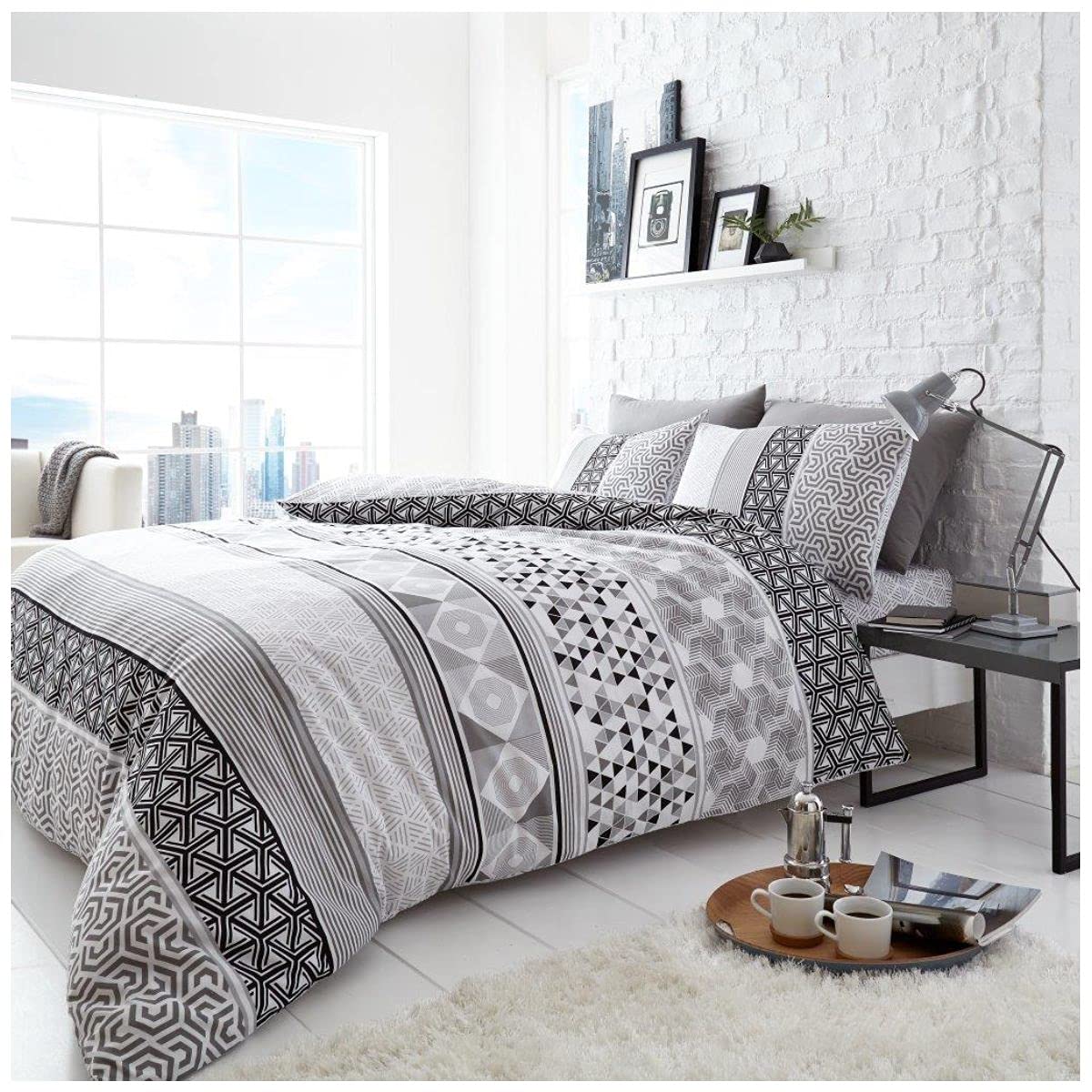 GC GAVENO CAVAILIA Geometric Duvet Cover, Polycotton Double Bedding Sets, Reversible Quilt Covers, Mono