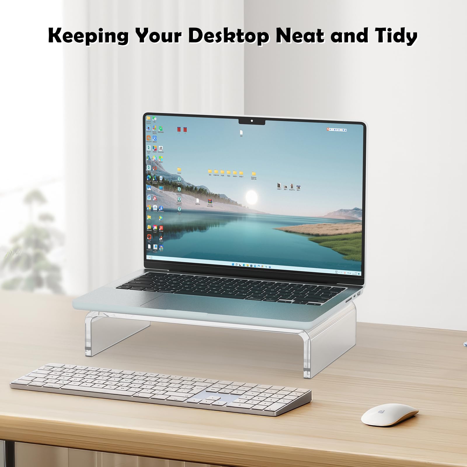 Support de Moniteur en Acrylique, Support D'écran Transparent pour Bureau, 30,5 x 20,3 x 7,6 cm Rehausseur de Bureau pour ordinateur portable, ordinateur, Support Acrylique Robuste, Facile Nettoyer