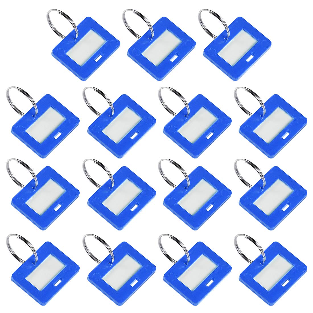 uxcell Plastic Key Tags with Split Ring Keychain ID Luggage Label Window 28x22mm, Blue 15Pcs