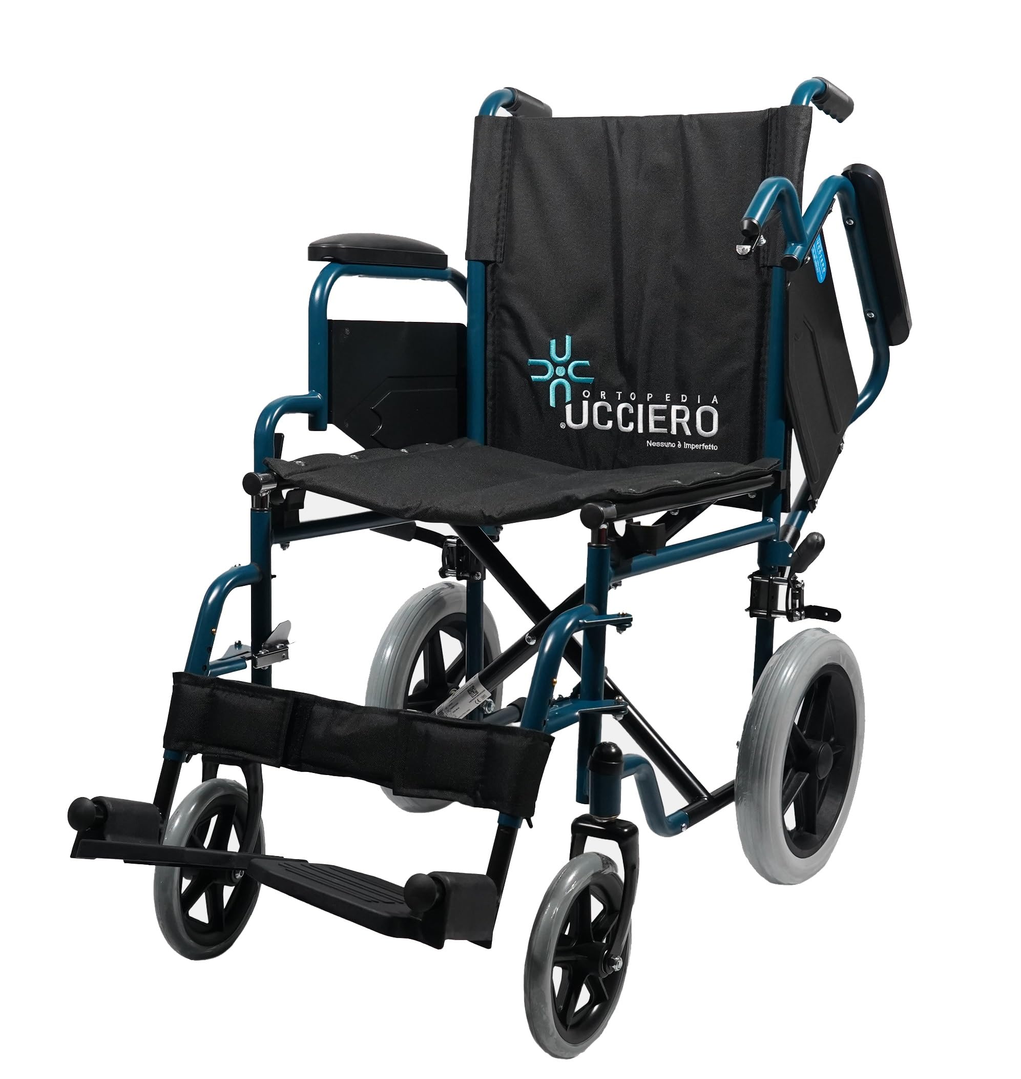 Sedia a Rotelle Pieghevole Leggera da Transito - Carrozzina per Disabili e Anziani Dotata di Braccioli e Pedane Modulari, Seduta e Regolabile - mod. Medy (40,5 cm)