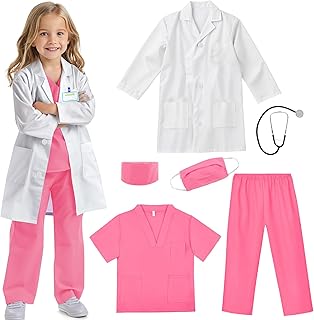 RioRand Doctor Costume for Kids With Stethoscope Lab Coat Career Day Costume Halloween Dress Up For Boys Girls 3-12 - Buy now