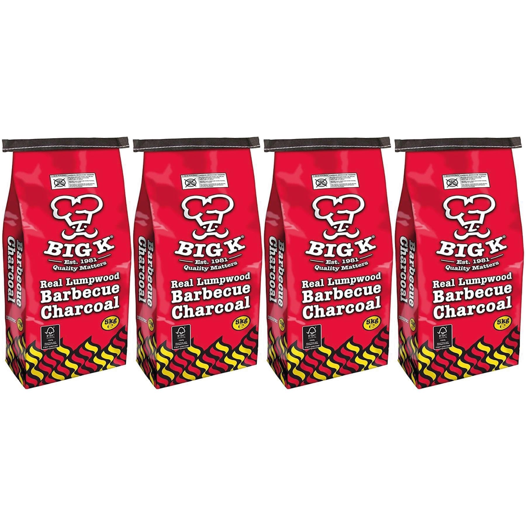 Big K Red Lumpwood Charcoal 5kg Pack of 4 | Natural Charcoal Fuel for BBQs, Smokers & Garden Gatherings | 20kg Total