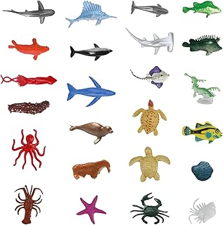 Mini Sea Creatures Toys for Children, 24 Pcs Sea Animals Figures Toys Animals Under the Sea Plastic Fish Shark Bath Toy Ocean Sea Animals Figures Set Learning Toy Educational
