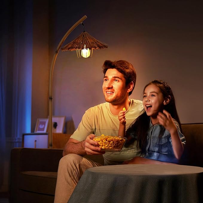 beaysyty beaysyty Bamboo Floor lamp Mid Century Rattan Retro Floor lamp Bohemian,Arc Floor Lamps for Living Room Tall Reading Lamps Antique Rattan Style for Bedroom Dining Room Farmhouse Study (Brown) photo 2