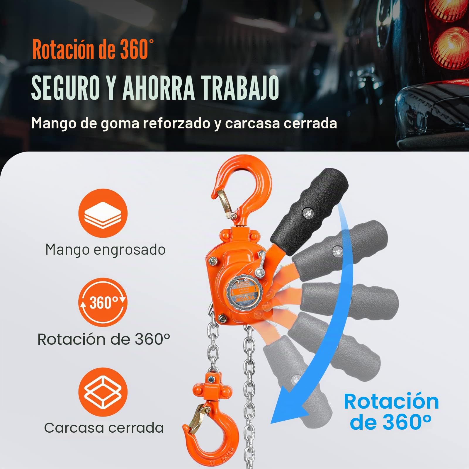 VEVOR Mini Polipasto Manual de Palanca 0,25T Polipasto de Cadena con Carraca Manipulación Elevación 1,4m Acero al Carbono G80 Freno Weston Gancho Guía de Cadena con Doble Carraca 360° para Mercancías