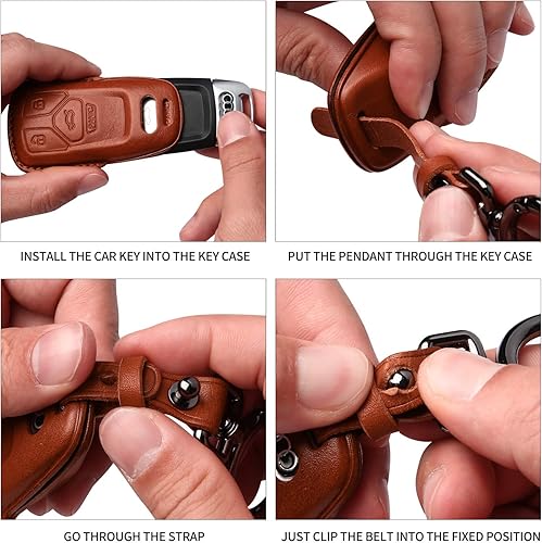 Miniatura 7 de Tukellen Funda de cuero para llavero Jeep compatible con Jeep Grand Cherokee Renegade Chrysler 200 300 Dodge RAM Durango Challenger Journey Dart