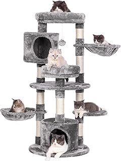 BEWISHOME Cat Tree Round Cat Tower with Scratching Posts Cat Condo Pet Play House Cozy Basket Round Perch Activity Center MMJ18L