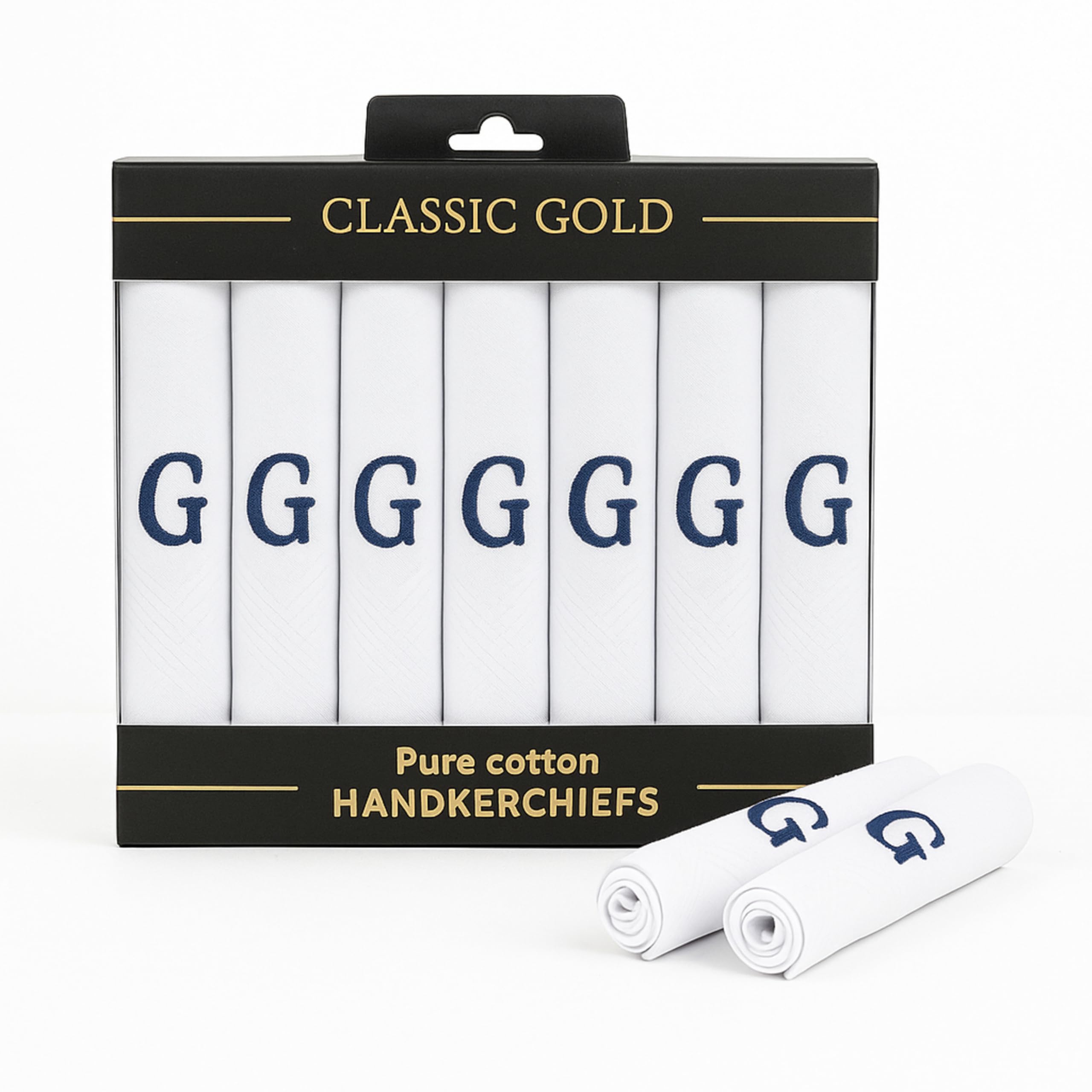 DUDU N GIRLIE Mens/Gentlemens White Satin Bordered Handkerchiefs with & Blue Embroidered Initials, G, One Size