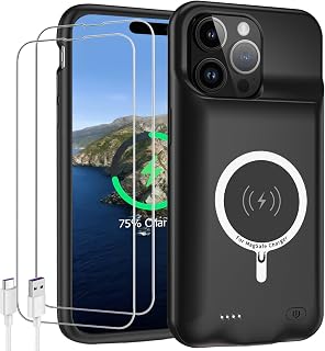 Battery Case for iPhone 15 Pro Max, Newest 12000mAh Rechargeable Portable Protective Extended Charger Case Wireless Charging Compatible with iPhone 15 Pro Max (6.7 inch) Charging Case & Carplay-Black