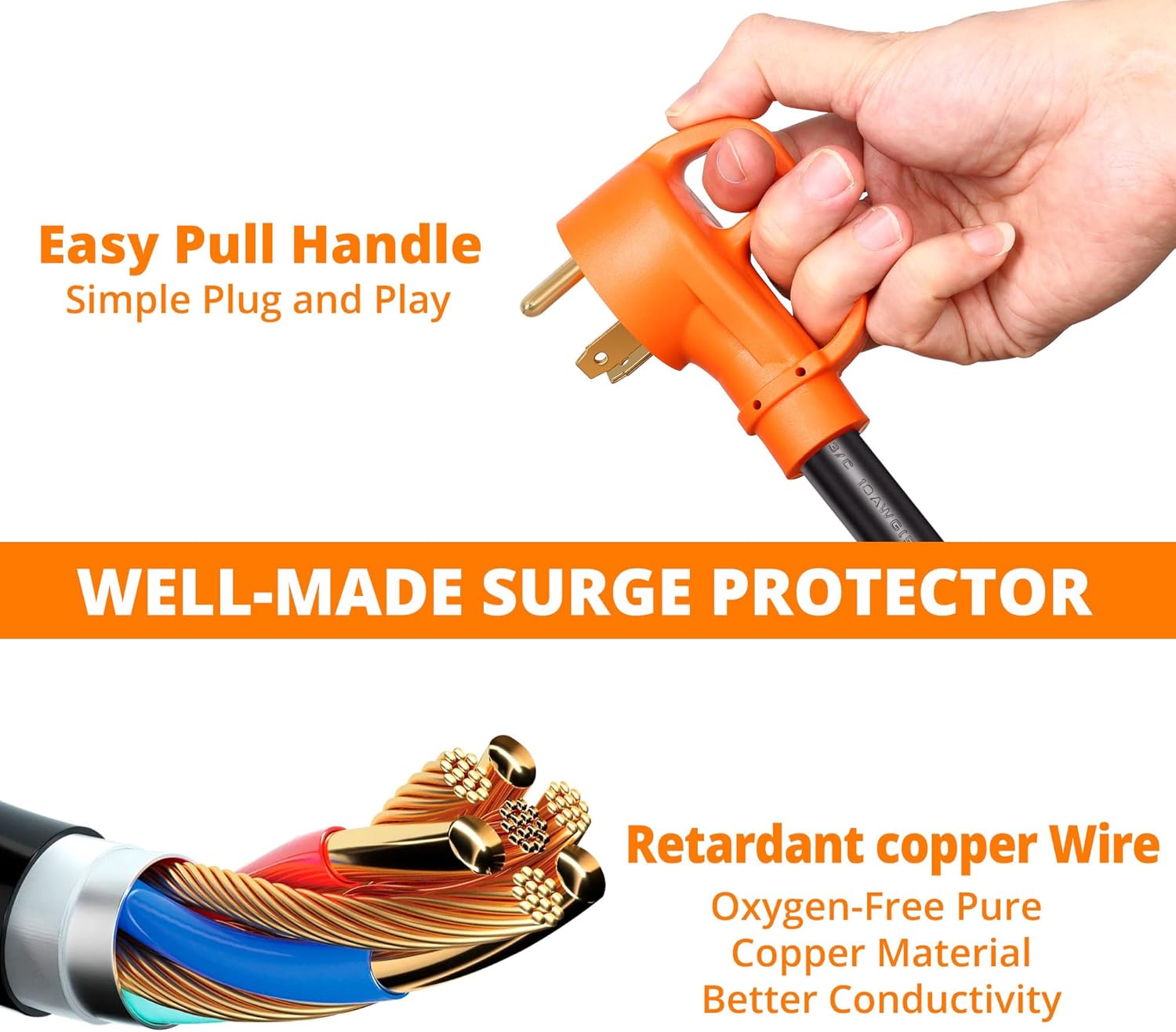 Rv Surge Protector 30 Amp, 13000 Joules RV Circuit Analyzer Surge Protector with Waterproof Cover and LED Display, Smart RV Adapter Plug for Camper, Travel Trailers, Orange