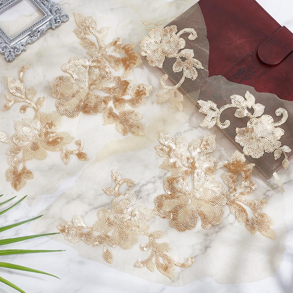 1 Paire Floral Brodé Dentelle Sequin Applique Patch Bordure