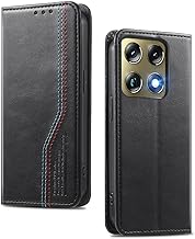 MOJIA Leder Flip Wallet Hülle für Motorola Signature, [Business Standard] Rundumschutz, Handyhülle mit Standfunktion und Magnetverschluss. Black