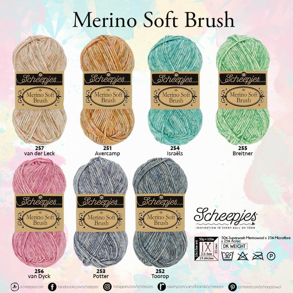 Scheepjes Merino Soft Brush Yarn, Superwash Merino Blend with Microfiber and Acrylic, Color 254 Israels, 50 g