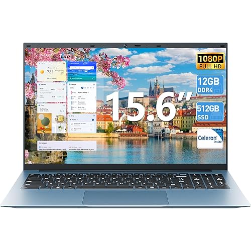 Naclud Laptops, 15.6 Inch Laptop Computer, 12GB DDR4 512GB SSD with Celeron N5095A Processor, FHD 1920x1080 Win 11 Notebook, 52WH Battery, 180° Viewing, Type-C, HDMI, USB 3.2, 5G WiFi, BT5.0(Gray)