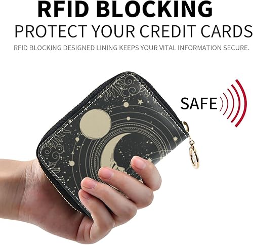 Miniatura 2 de Tarjetero RFID para tarjetas de crédito, acordeón para mujer, de cuero, con cremallera, tarjetero de acordeón para damas y niñas, Bohemio, Impresión