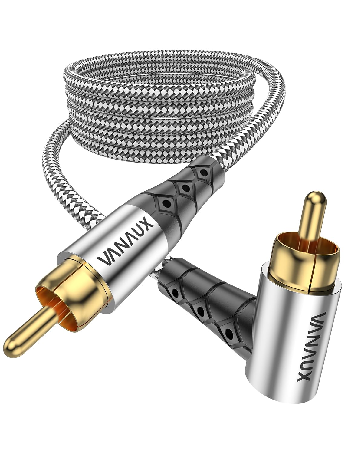 VANAUX 90-Degree Subwoofer Cable,Premium Audio RCA to RCA Cable,(Gold-Plated Connectors, Aluminum Alloy Shell) Ideal for Tight Spaces,Home Theater,Sound Systems (90 Degree to Straight, 49Ft/15M)