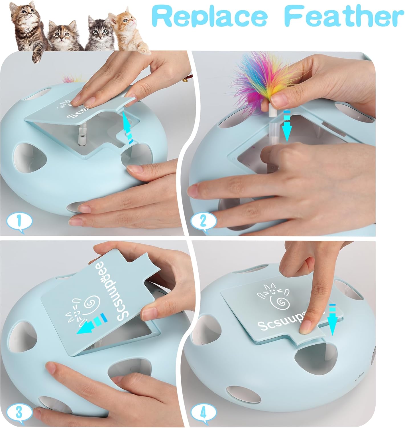 Cat Toys, Rechargeable Interactive Cat Toy, Smart Sensor Pop-Up Feather Toy with 7 Holes, USB Powered Automatic Kitten Toy for Indoor Cats, Blue