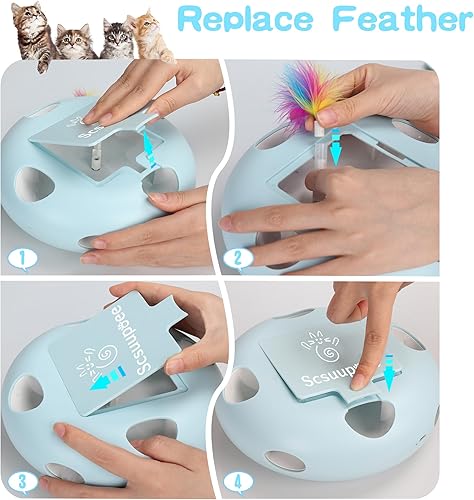 Miniatura 7 de IInteractive - Juguete eléctrico para gatos para mover plumas ocultas, sensor inteligente de 7 agujeros, juguete de plumas de topo, carga USB,