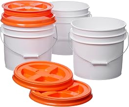 Consolidated Plastics 3.5 Gallon White Food Grade Buckets + Orange Gamma Seal Lids, BPA Free Container Storage, Durable HDPE Pails, Made in USA (3 Pack)