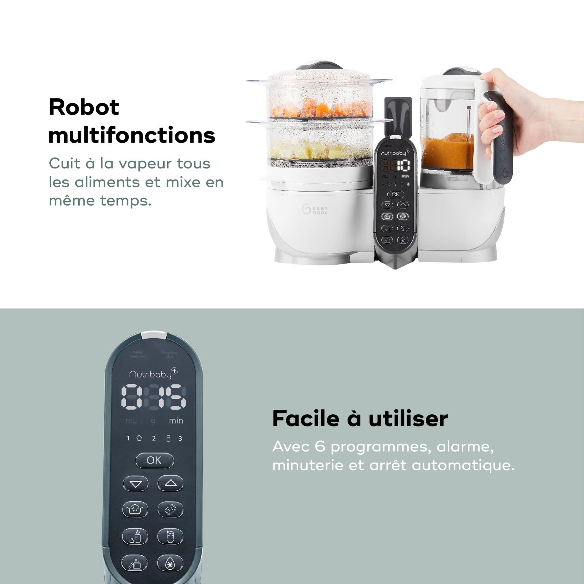 Robot cuiseur bébé Nutribaby+ blanc avec boîte repas thermos 350 ml - Babymoov