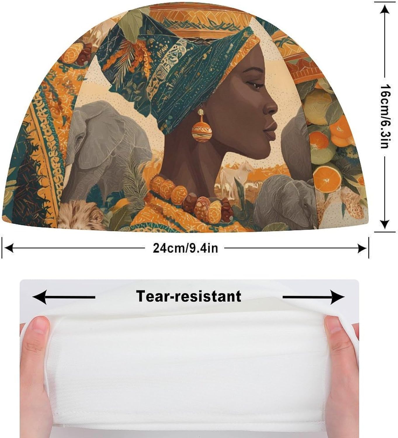 Savanna African Woman Animal World Womens Swim Cap for Men Adult Swimming Hat Curly Short Medium Long Hair
